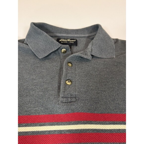 Eddie Bauer Men’s Long Sleeve Polo Shirt Gray Red Stripe XL - Picture 12 of 12